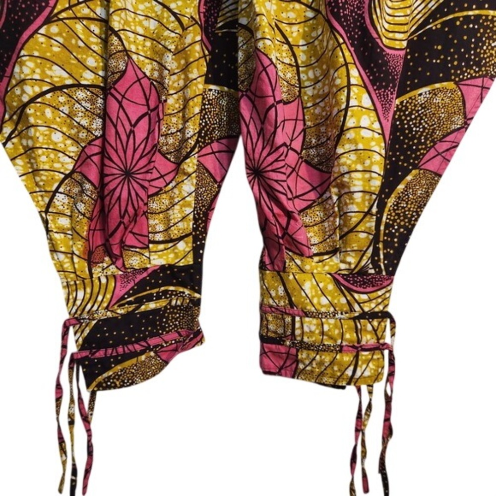African Wax Print Harem Pants Smocked Waist Tie Ankle Boho Genie OS 100% Cotton - Picture 5 of 13